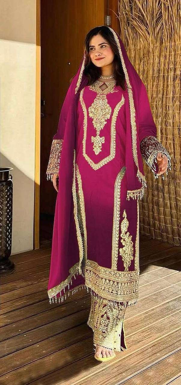 Women's Chinon Silk Embroidery Straight Pakistani Salwar Suit and Dupatta - Image 20
