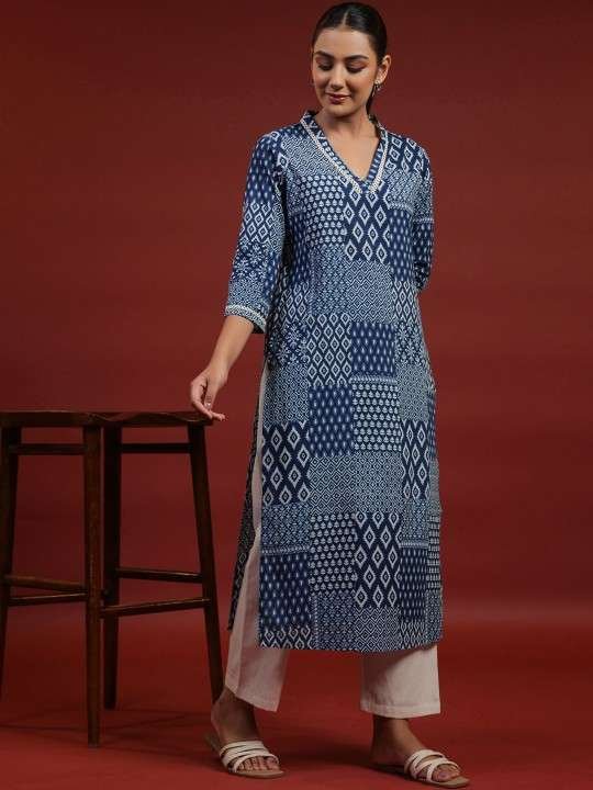 Women's Rayon Printed Straight Kurti With Pant Set